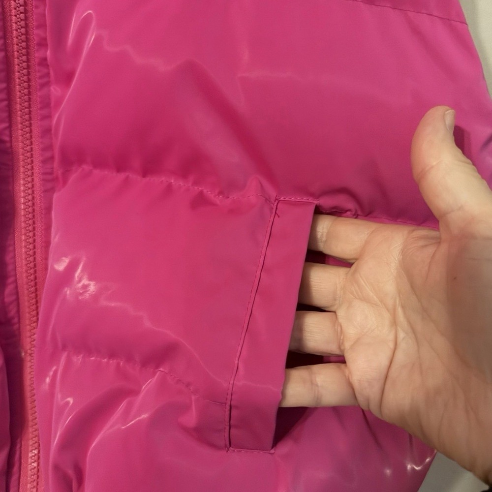 Glossy Pink Puffer Vest Womens Size S Quilted Shiny‎ Zip Up Bratz Y2k Gorpcore - Picture 5 of 10